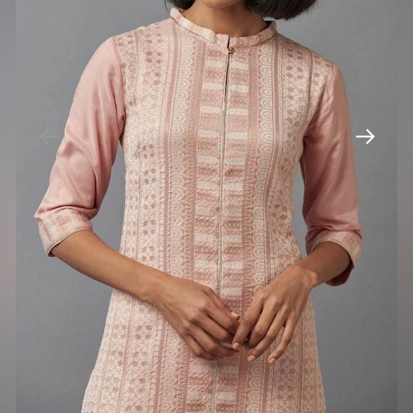W Light Pink/Peach Dobby Kurta - Picture 7 of 17